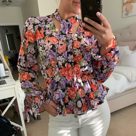 Forever 21 Floral Chiffon Peplum Blouse - Picture 2 of 9